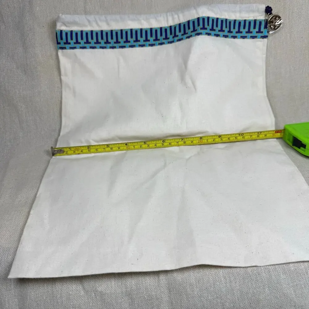 Tory Burch Dust Bag White Cotton Drawstring Pouch Blue Trim Logo Charm